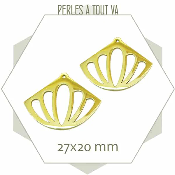 2 breloques éventail ajouré en acier inoxydable doré