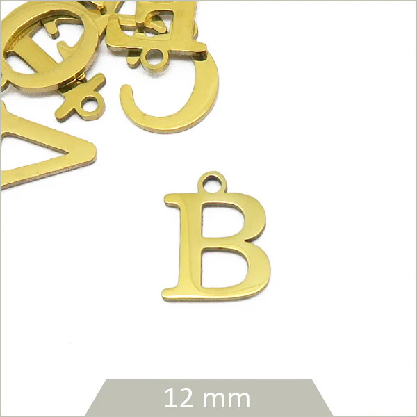 1 breloque lettre B en acier inoxydable doré