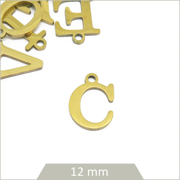 1 breloque lettre C en acier inoxydable doré