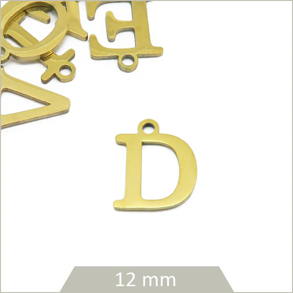 1 breloque lettre D en acier inoxydable doré