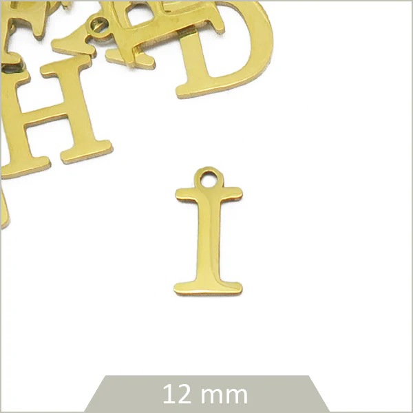 1 breloque lettre I en acier inoxydable doré