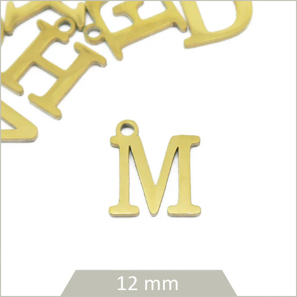 1 breloque lettre M en acier inoxydable doré