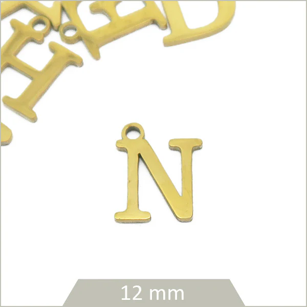 1 breloque lettre N en acier inoxydable doré