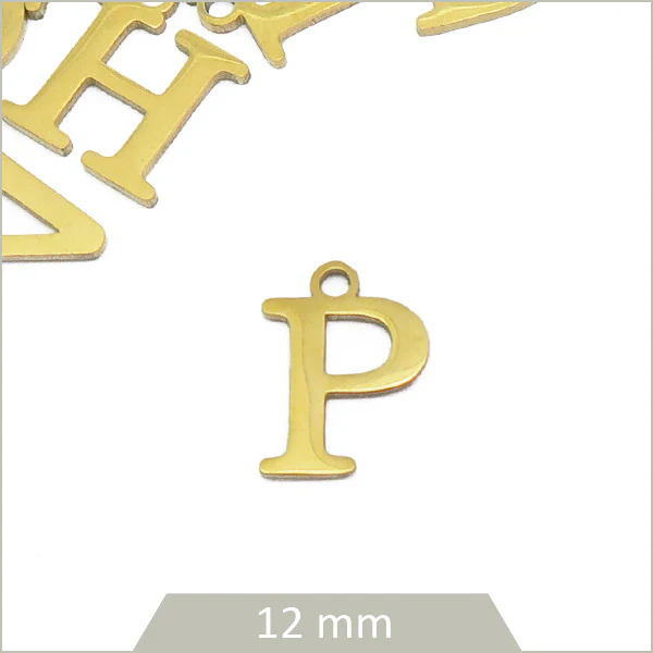 1 breloque lettre P en acier inoxydable doré