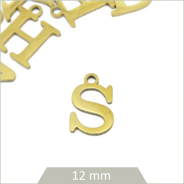 1 breloque lettre S en acier inoxydable doré