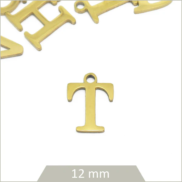 1 breloque lettre T en acier inoxydable doré