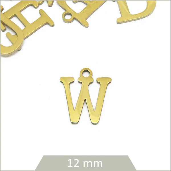 1 breloque lettre W en acier inoxydable doré
