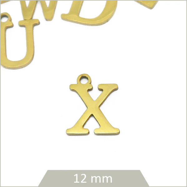 1 breloque lettre X en acier inoxydable doré