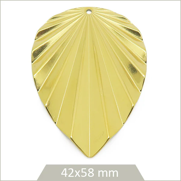 1 grande breloque feuille plissée acier inoxydable doré