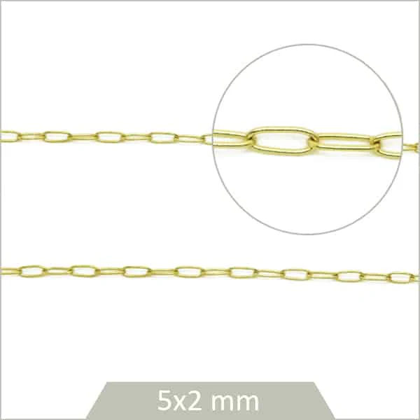 1 m de chaîne trombone 5X2 mm en acier doré