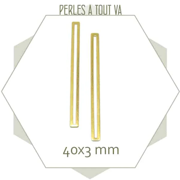 10 breloques barres ajourées en laiton brut, 40 mm