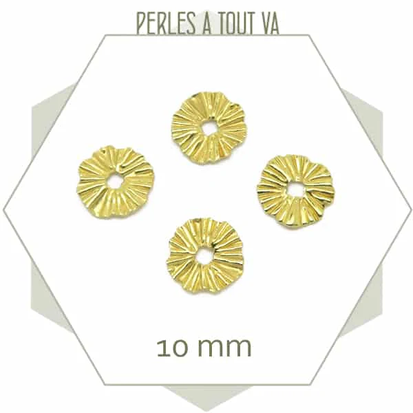20 breloques donut rondes plissées 10 mm en laiton brut