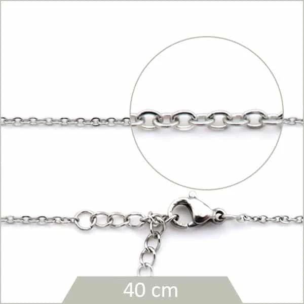 10 colliers 40 cm chaîne maillon ovale fin acier inox