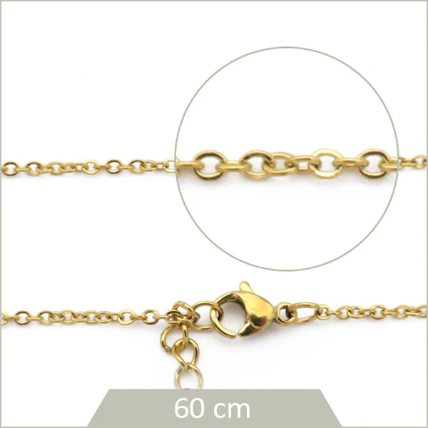 10 colliers 60 cm chaîne maillon ovale fin acier inox doré