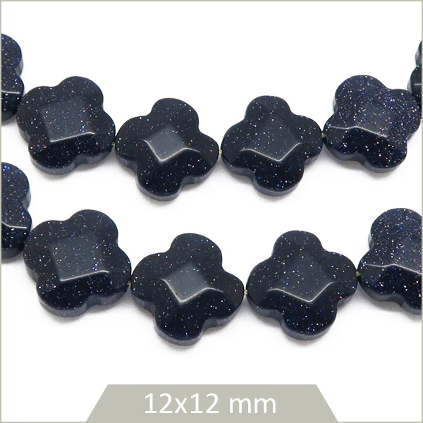 10 perles trèfles en Pierre de sable bleue