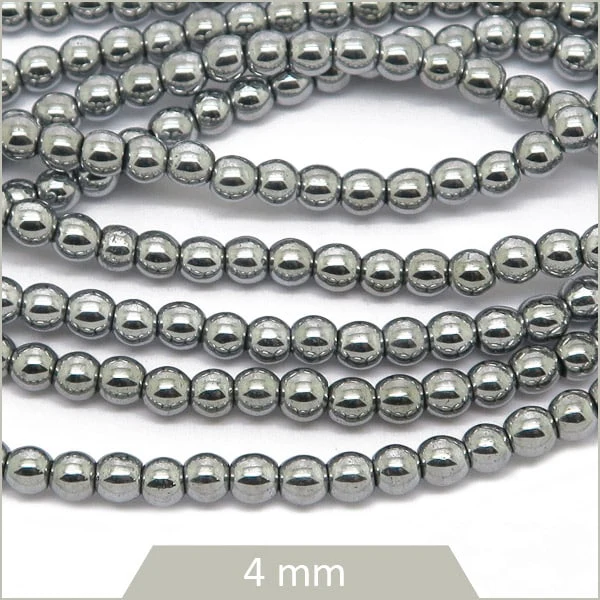 Env. 100 Perles hématite rondes 4 mm couleur argent