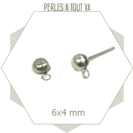 12 clous de boucles d'oreilles boules en acier inox