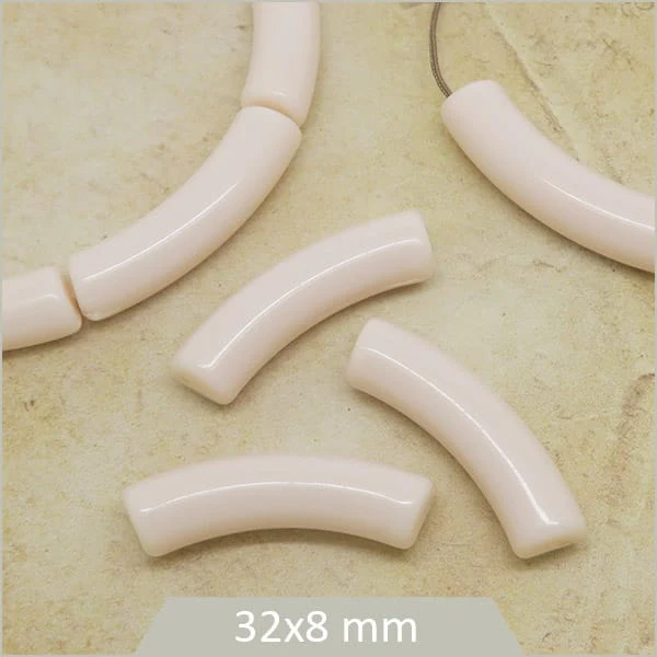 12 perles tubes incurvés beige 8 mm