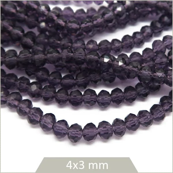 Env. 120 perles de verre à facettes donut violet transparent 4x3 mm