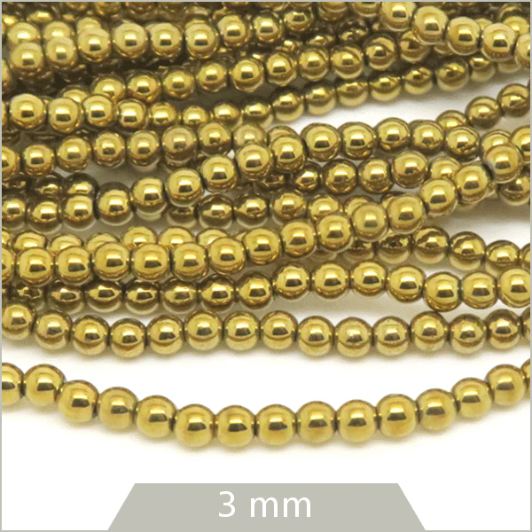Env. 125 perles rondes en hématite 3 mm doré métallisé