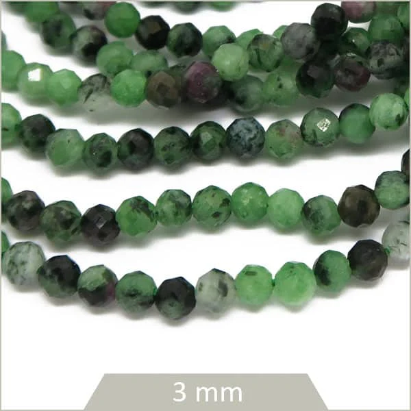Env. 135 perles à facettes en Rubis Zoïsite, 3 mm