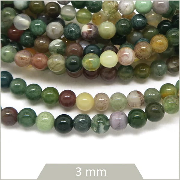 Env. 125 perles rondes en Agate indienne, 3 mm