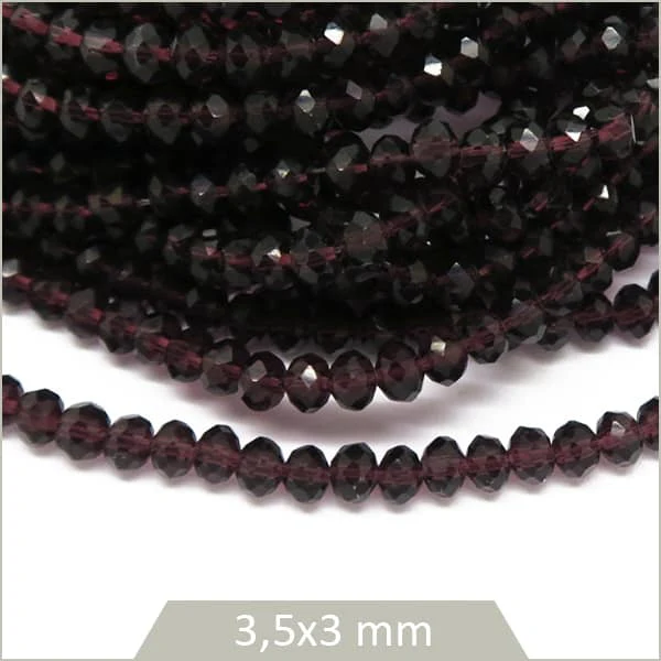 Env. 135 perles de verre à facettes donut transparent pourpre 3,5x3 mm