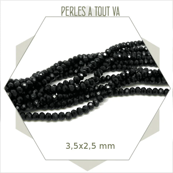 Env. 140 perles de verre donut noires 3,5x2,5 mm