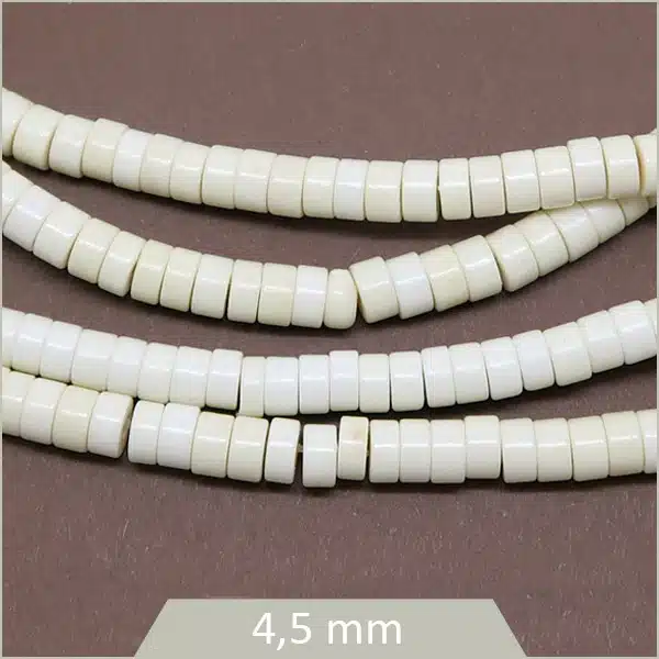 Env. 145 perles rondelles Heishi en Howlite teintée ivoire