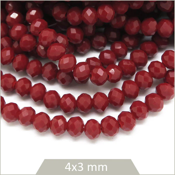 Env. 145 perles de verre à facettes donut rouge foncé 4x3 mm