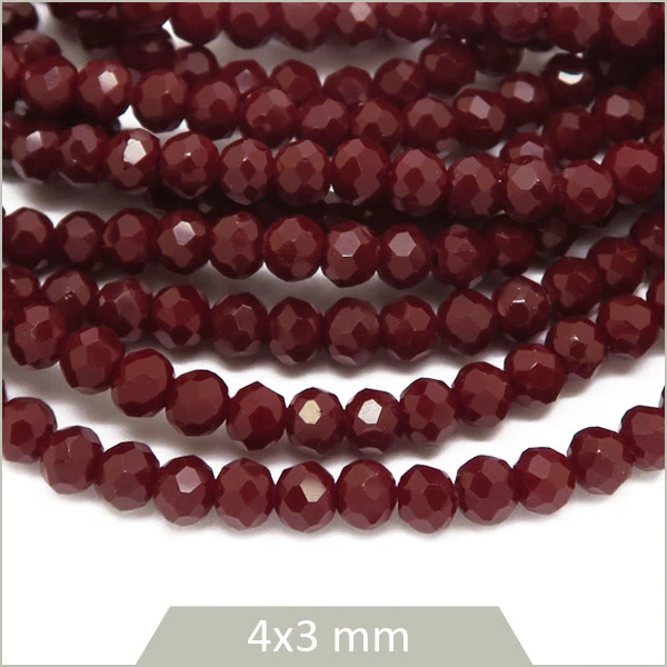 Env. 110 perles de verre à facettes donut rouge foncé opaque 4x3 mm