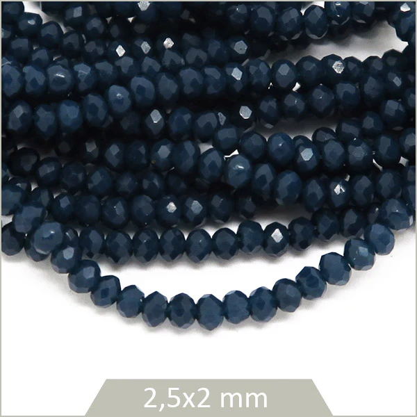 Env. 145 perles de verre donut 2,5x2 mm, bleu marine