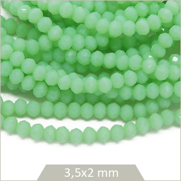 Env. 120 perles de verre donut vert d'eau 3,5x3 mm