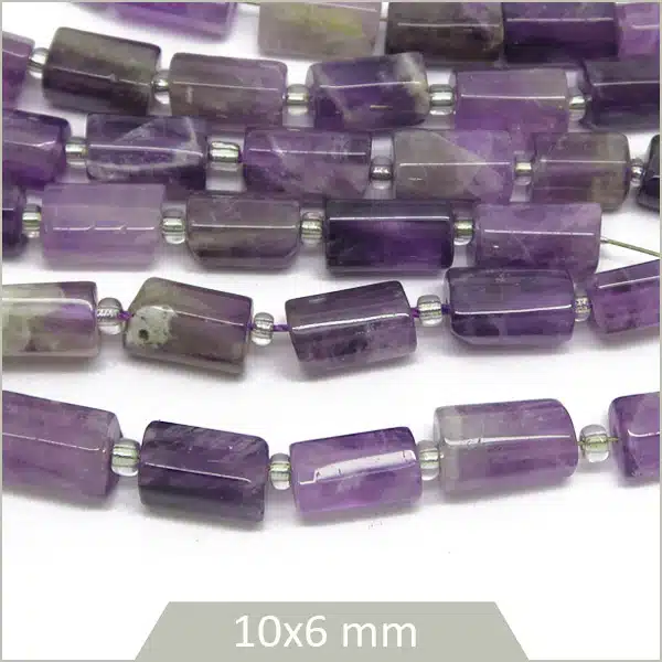 14 perles colonne en Améthyste, 10x6 mm