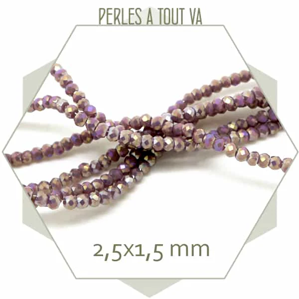 Env. 140 perles de verre à facettes donut, lavande scintillant