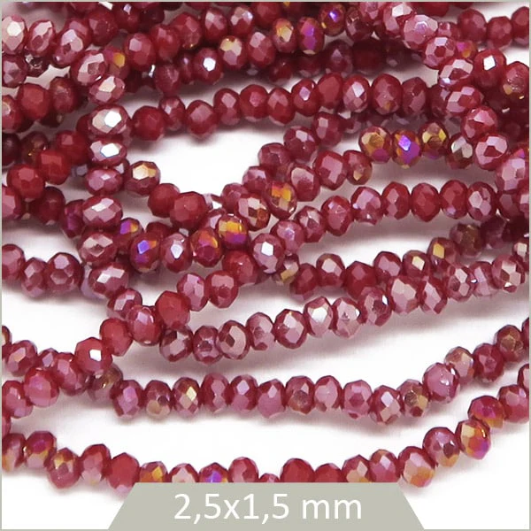 Env. 190 perles de verre à facettes donuts rose foncé irisé, 2,5x1,5 mm