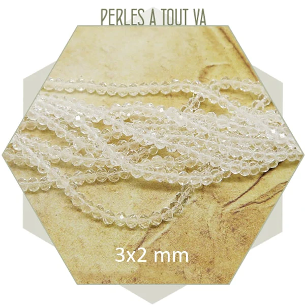 Env. 145 perles donuts à facettes en verre 3x2 mm transparente