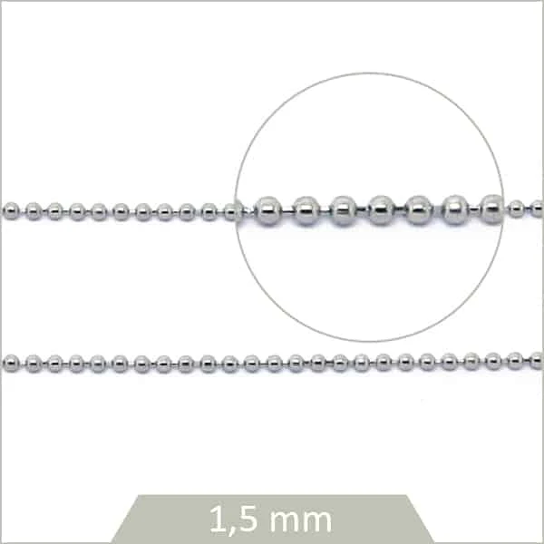 1 m de chaîne billes en acier 1,5 mm argent