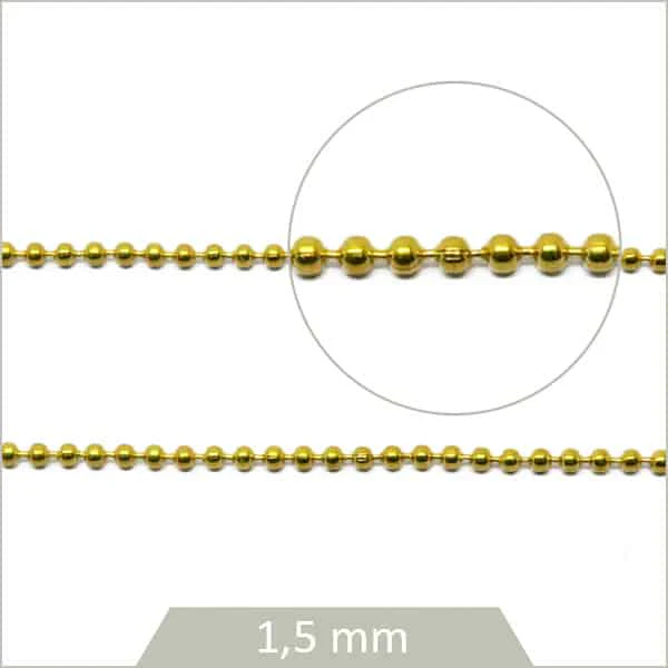 1 m de chaîne billes en ACIER 1,5 mm doré