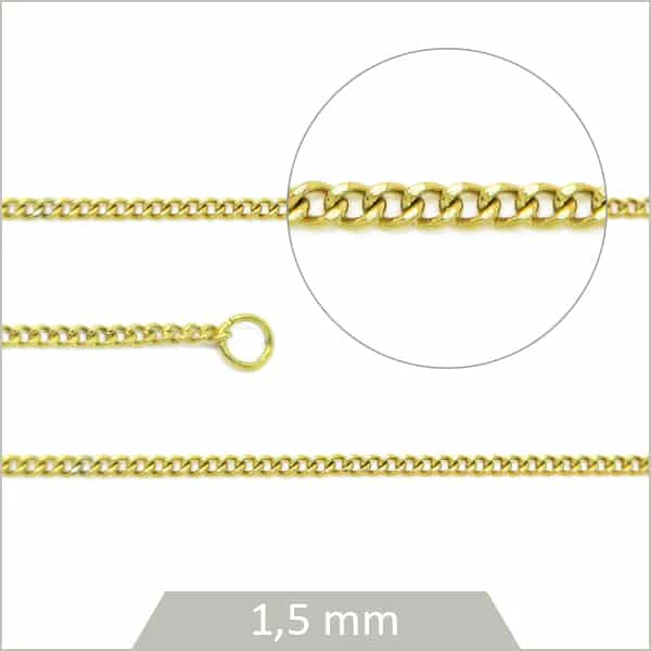1 m de chaîne gourmette en acier doré 1,5 mm