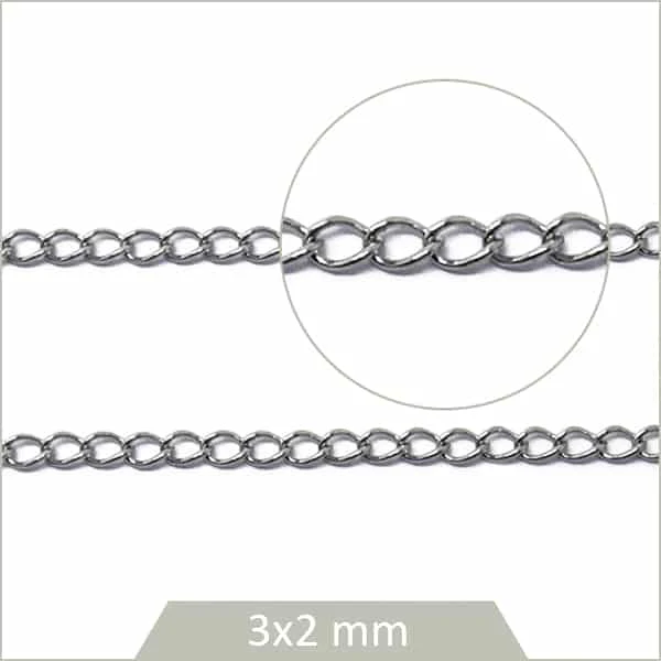 1 m de chaîne maille gourmette acier argent 3x2 mm