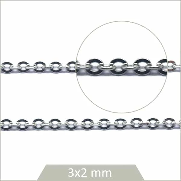 1 m de chaîne ovale en acier argent 3 mm, chaîne forçat pour création de bijoux