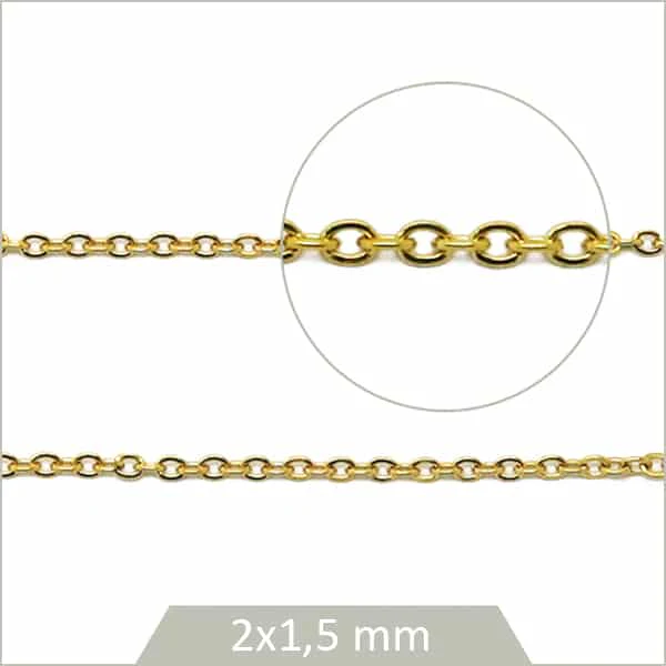 1 m de chaîne ovale en acier inox doré 1,5 mm