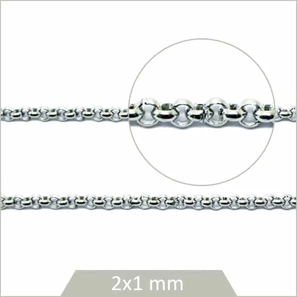 1 m de chaîne rolo en acier argent, chaîne maillons ronds