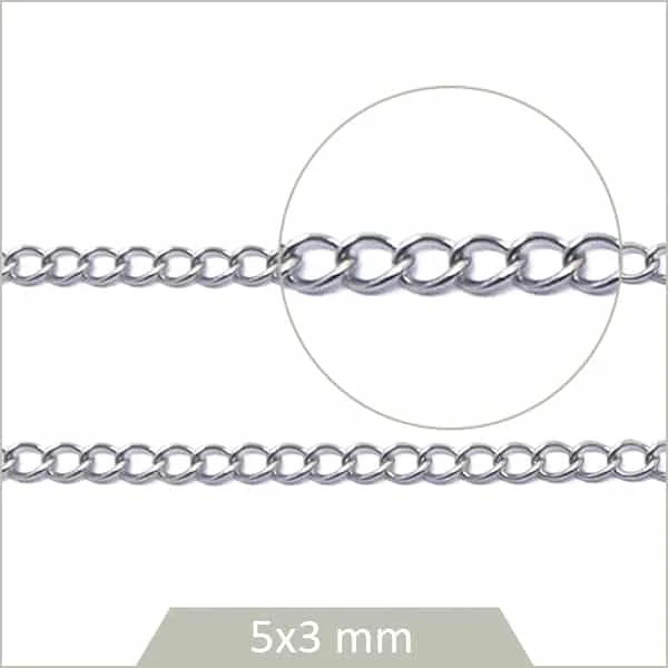 1 m de chaînette de réglage en acier argent, chaîne gourmette