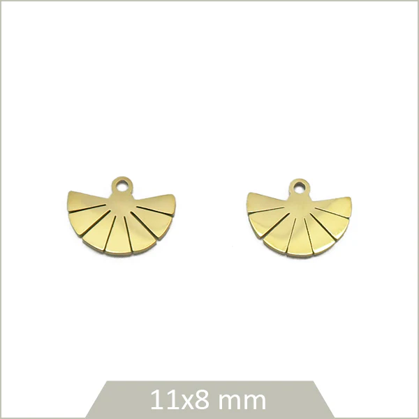 2 petites breloques éventails en acier inoxydable doré
