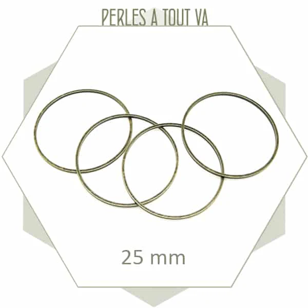 20 anneaux ronds fermés 25 mm bronze lisses, connecteurs