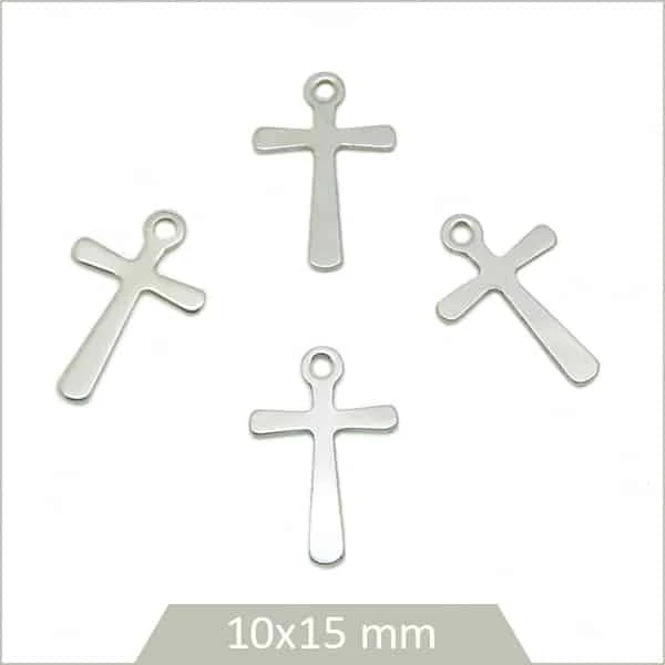 6 breloques croix en acier inoxydable, 10x15 mm