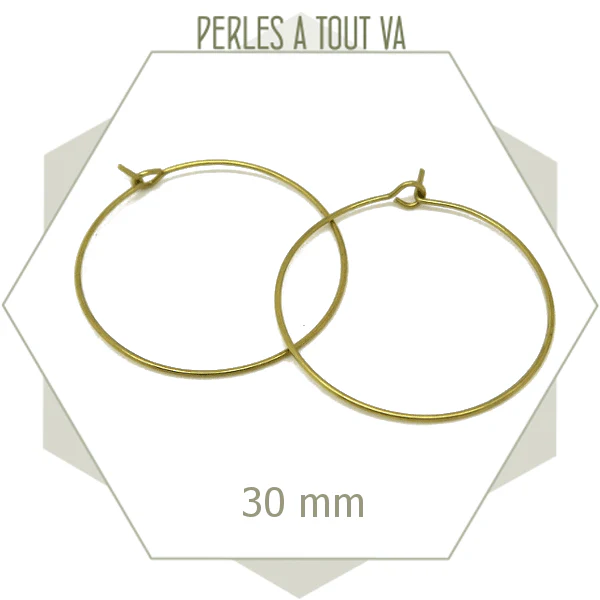 20 créoles en laiton brut 30 mm, boucles d'oreilles