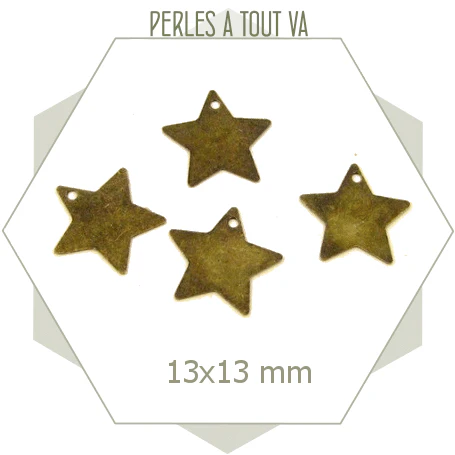 30 breloques étoiles 13 mm couleur bronze